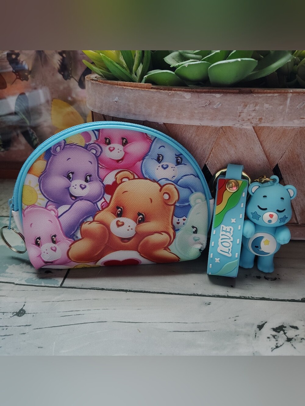 🌙Novelty Care Bear Coin Purse w/ Bedtime Bear Keychain NEW!